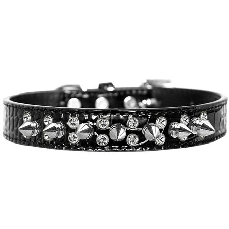 MIRAGE PET PRODUCTS Double Crystal & Spike Croc Dog CollarBlack Size 18 720-18 BKC18